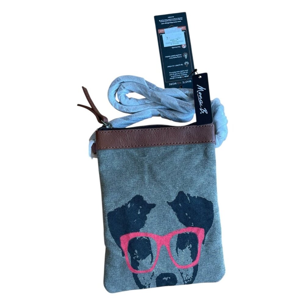 Monica B Upcycled Crossbody Bag Canvas Leather Dog Glasses